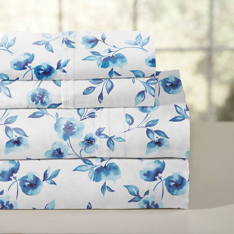 Pointehaven Crisp Percale Printed Long Staple Combed Cotton Sheet Set