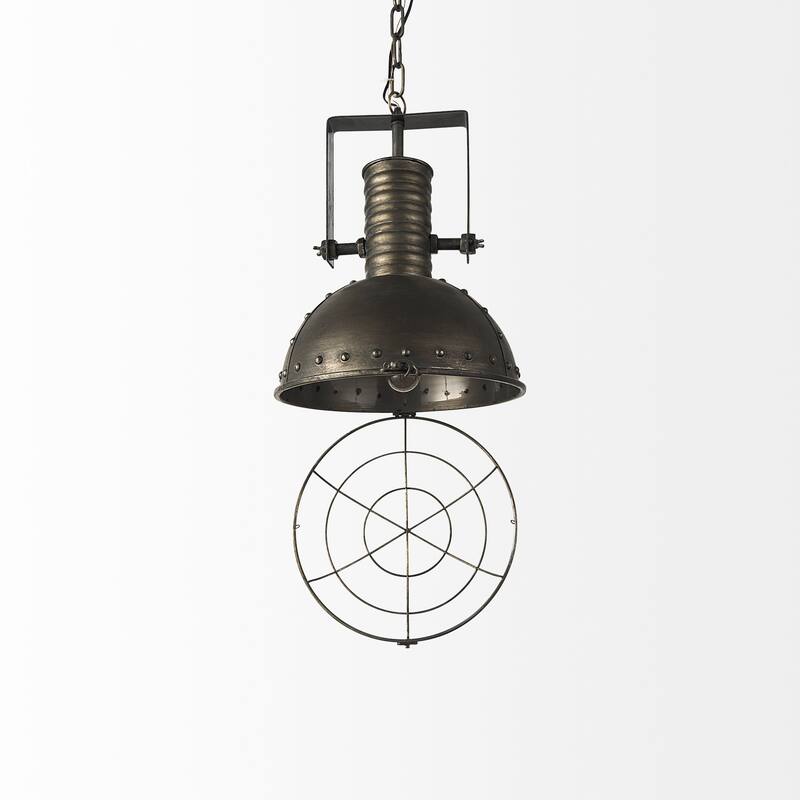Zaio Weathered Antique Gold Metal Caged Pendant Light - 13"W x13"D x 19"H