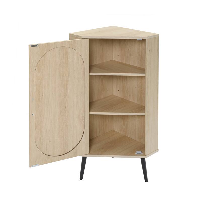 GDFStudio - Modern Rattan Storage Corner Cabinet with Adjustable Shelves