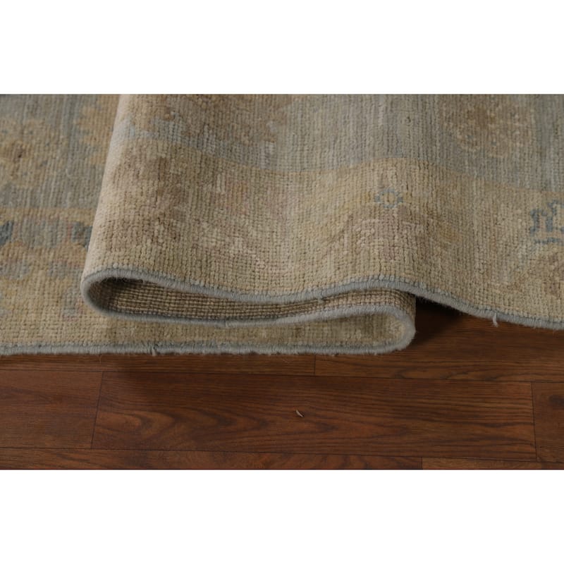 Vegetable Dye Blue Oushak Turkish Runner Rug Hand-Knotted Wool Carpet - 3'1" x 11'8"