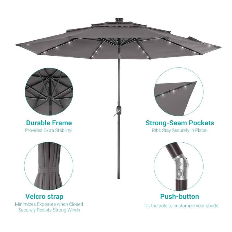 BONOSUKI 3 Tiers Patio Market Umbrella w/Solar Lights and Tilt button