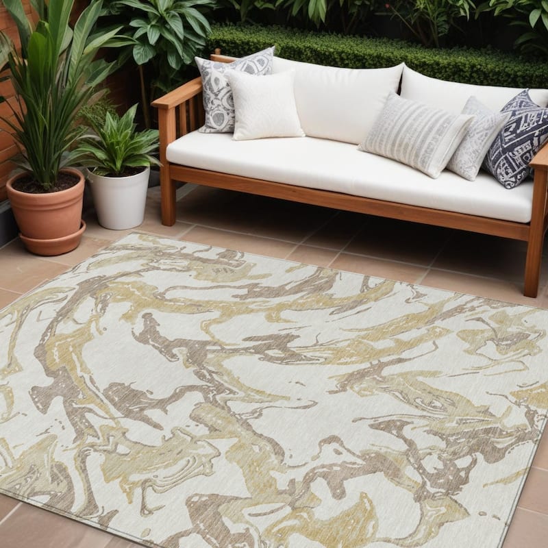 HomeRoots Abstract Transitional Rectangle Outdoor Rug - 10' X 14'