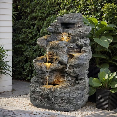 Christopher Knight Home - Kim 5-Tiered Concrete Tall Slim Fountain LED-Lit Column