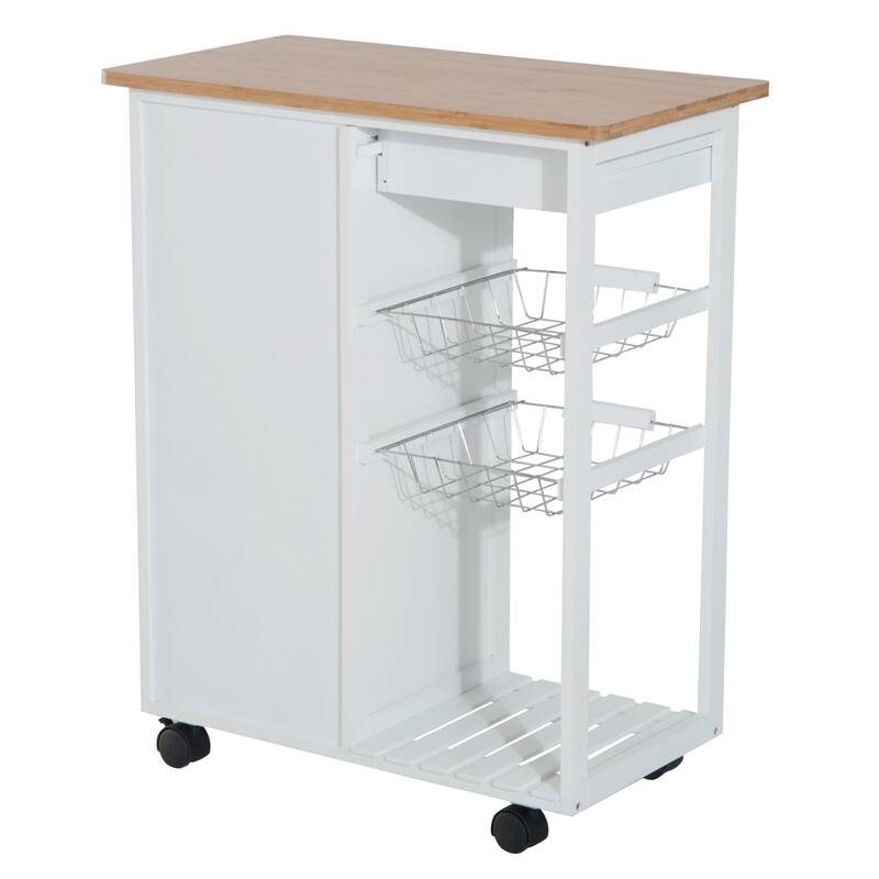 HOMCOM 28” White Rolling Kitchen Trolley Serving Cart