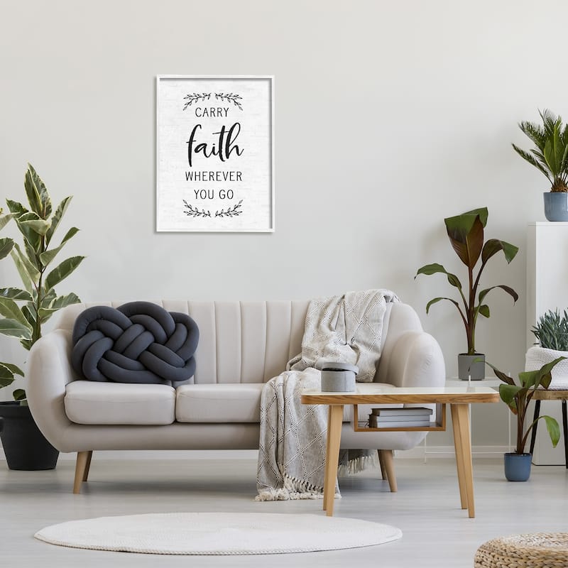 Stupell Inspirational Faith Quote Religious Rustic Botanicals Framed Wall Art, Design by Lettered and Lined - White