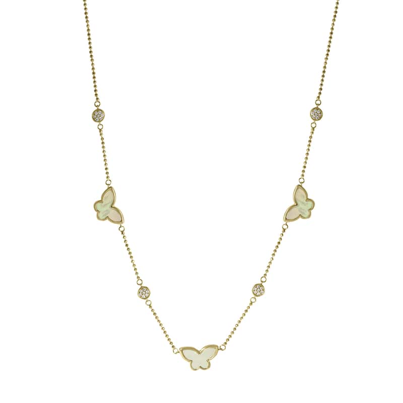 Effy Jewelry Mother Of Pearl Butterfly Necklace with Diamonds in 14K Yellow Gold, TWC