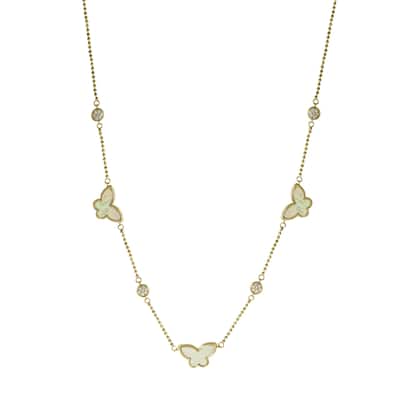 Effy Jewelry Mother Of Pearl Butterfly Necklace with Diamonds in 14K Yellow Gold, TWC