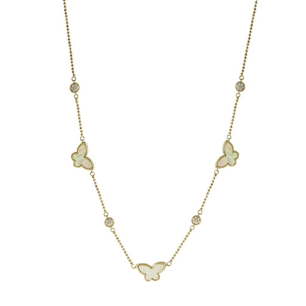 Effy Jewelry Mother Of Pearl Butterfly Necklace with Diamonds in 14K Yellow Gold, TWC