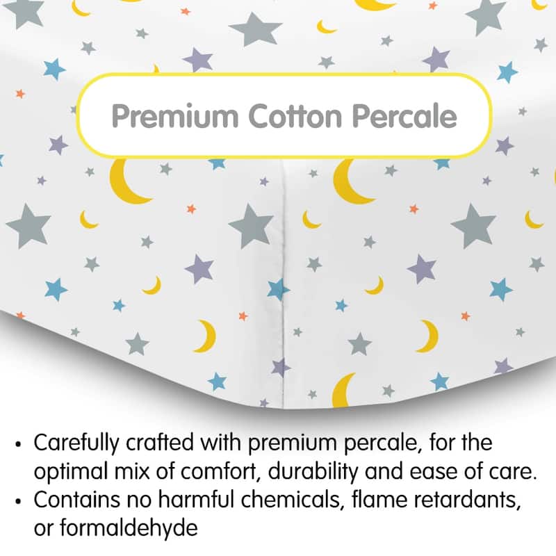 BreathableBaby Cotton Percale Fitted Sheet, For 52" x 28"/132 x 71 cm Crib & Toddler Bed Mattress, Prints (2-Pack)