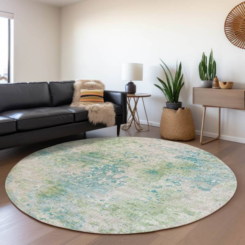 Premium Washable Super Soft Abstract Ombre Mayfield Rug - Green - 8' x 8' - Round
