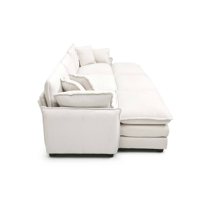 6-Piece Corduroy Modular Sleeper Sectional Sofa with 3 Ottomans & 5 Pillows