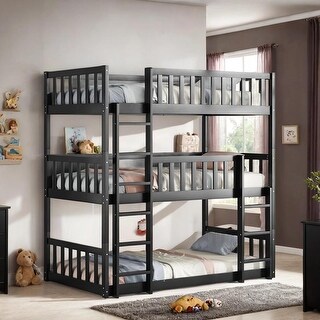 Twin over Twin over Twin Detachable Wood Bunk Bed, Black