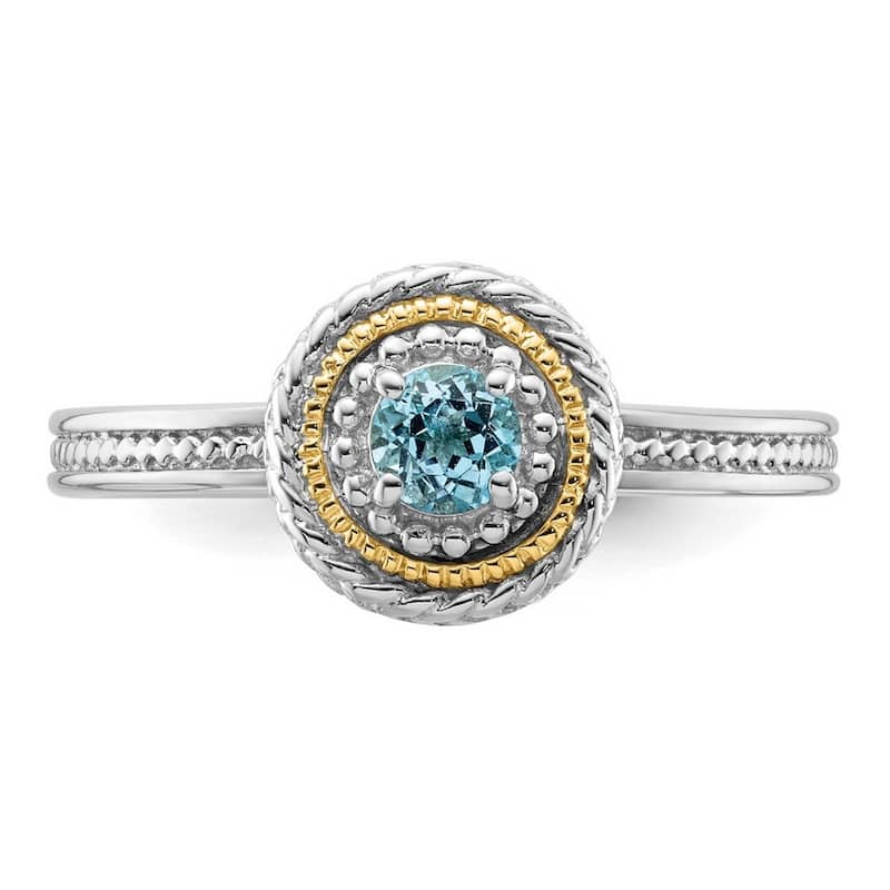 Curata 2.25mm 925 Sterling Silver Polished Prong set and 14k Stackable Expressions 925 Sterling Silver Blue Topaz Ring