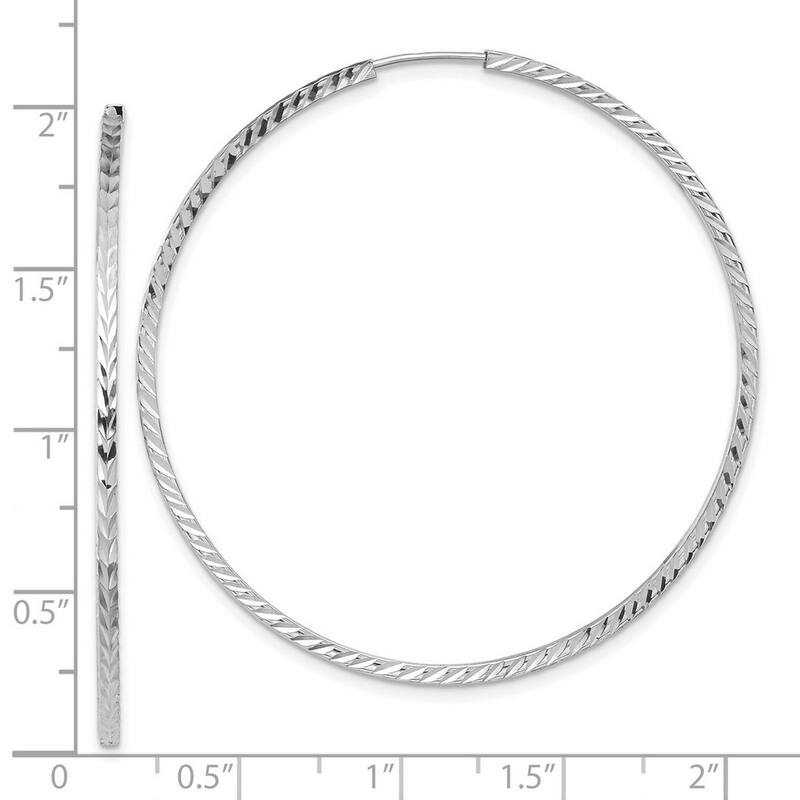 Curata 14k White Gold Diamond-Cut Square Tube 1.2x50mm Endless Hoop Earrings