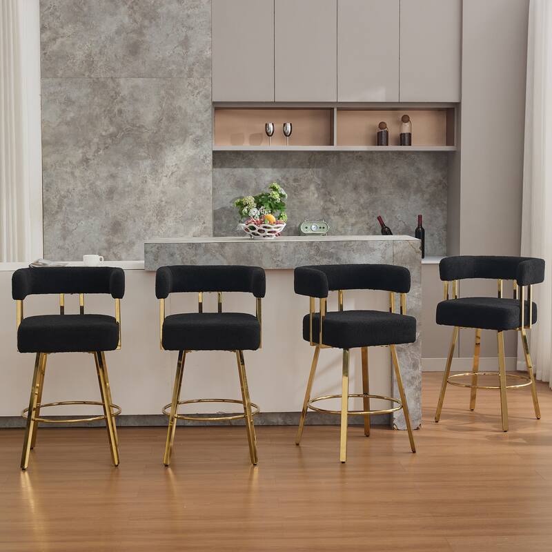 2-Piece Modern Accent Chairs with Gold Metal Legs & Teddy Upholstery, for Living Room or Office