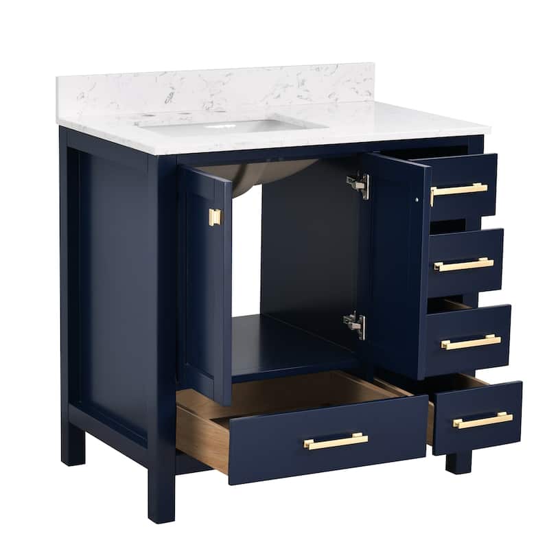 StarrySky 36 inch Undermount Left Sink Bathroom Vanity with Engineered Carrara Marble Top