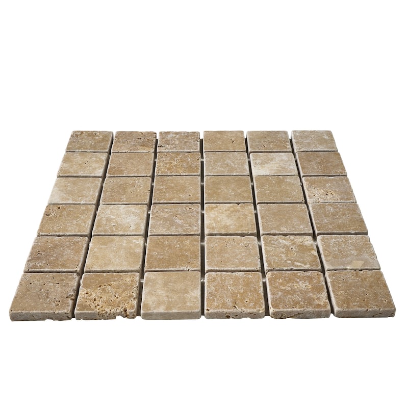 Tuscany Brown Travertine 2" x 2" Tumbled Mosaic Tile