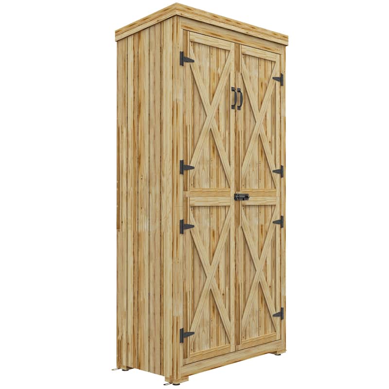 Outsunny Wooden Garden Shed, Outdoor Storage Cabinet with Waterproof Galvanized Metal Roof, Narrow Tool Shed