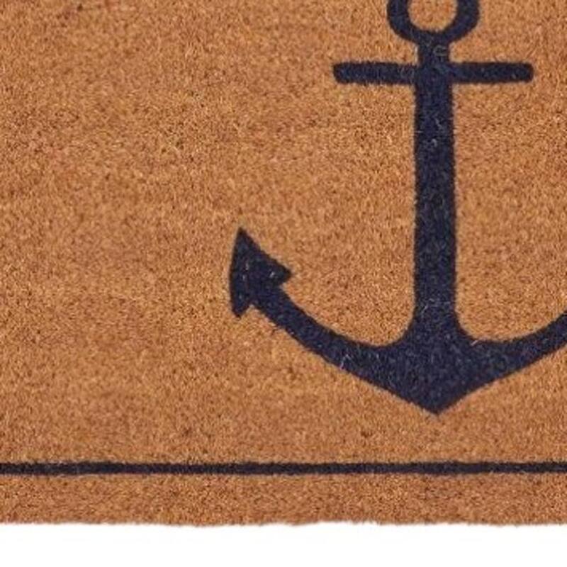 HomeRoots 16" X 30" Light Brown And Navy Blue Anchor Indoor Coir Door Mat - 15.70' X '29.60