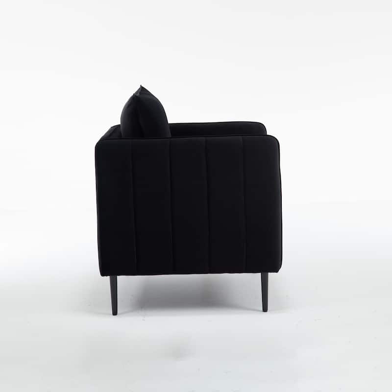 Velvet Accent Chair, Comfy Upholstered Single Sofa Chair, Armchair with 1 Pillow and Metal Legs for Living Room, Bedroom