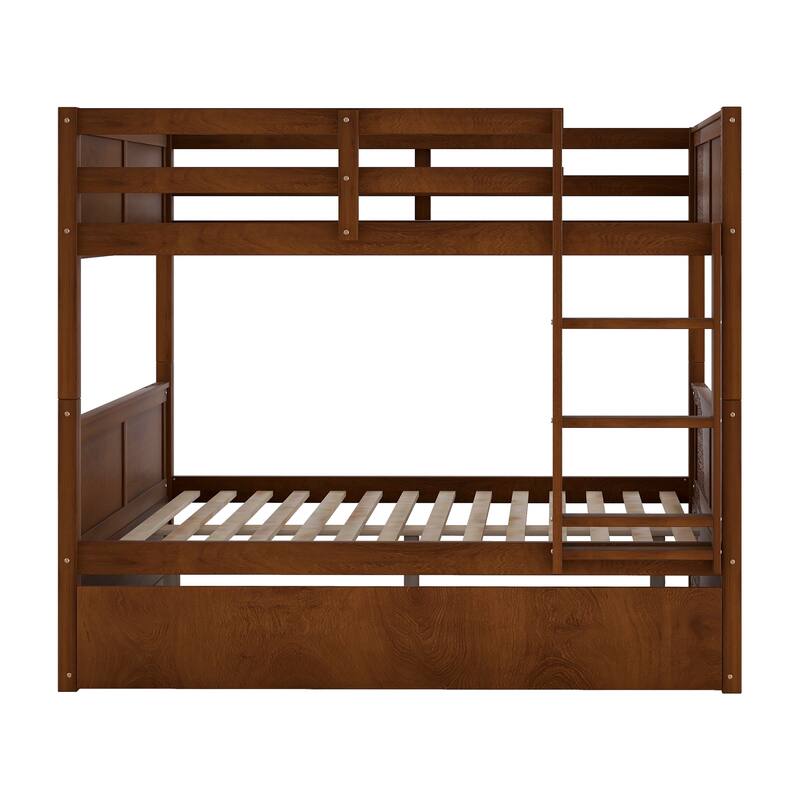 Full Bunk Bed with Trundle, Convertible to Two Beds, No Box Spring Needed