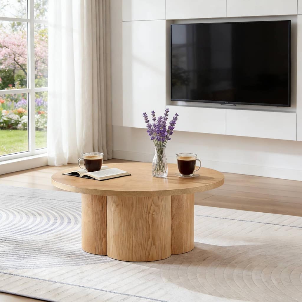 Round Coffee Table Modern Accent Table Tea Table, Natural Center Table Dining Table End Table for Living Room