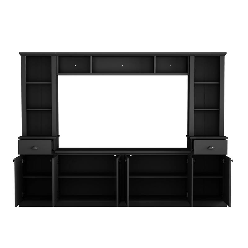 Minimalist Entertainment Wall Unit with Bridge for 75" TVs & Adjustable Shelves