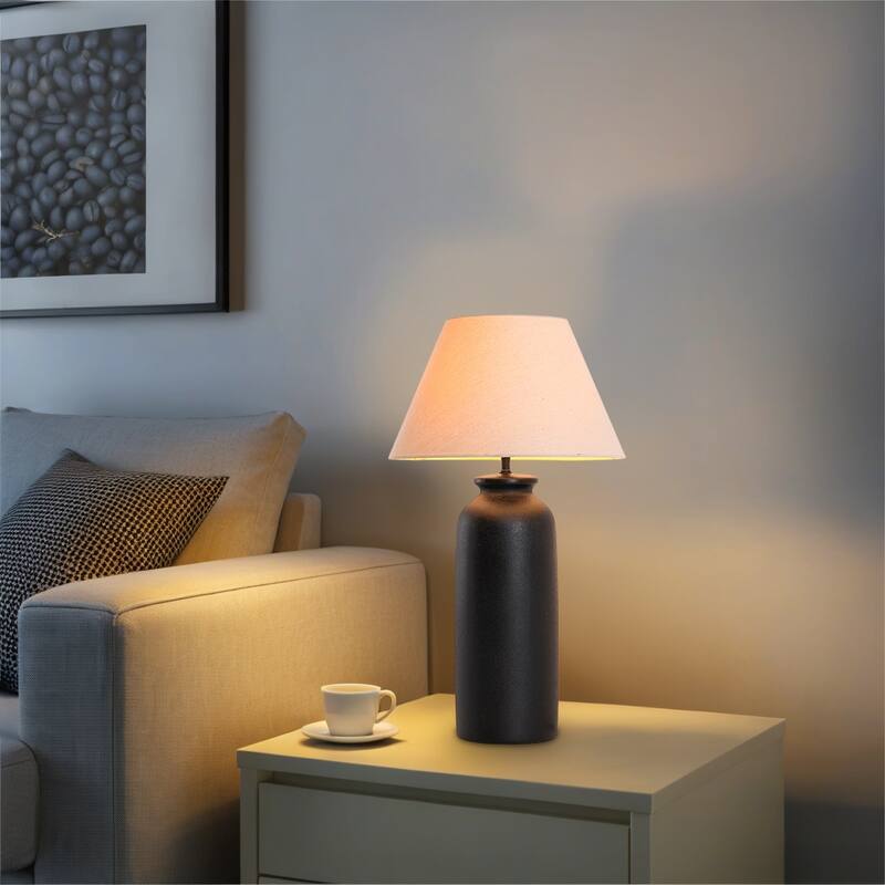 28 in. Nordic Ceramic Table Lamp with Sandblasting and Linen Shade for Living Room, Bedroom, Dining Room