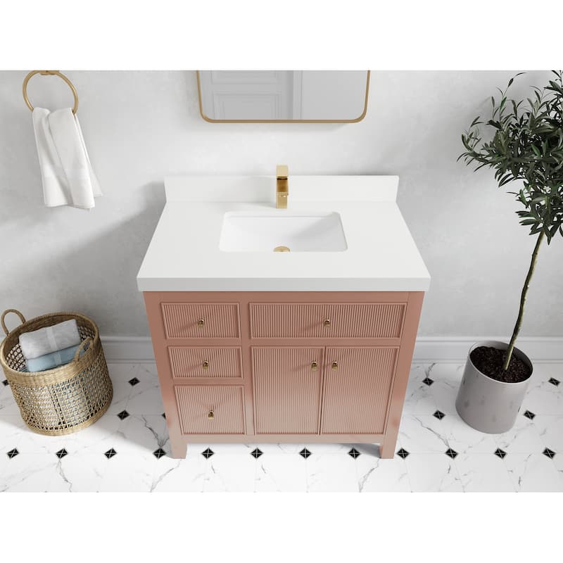 Willow Collections 36 in W x 22 in D Sonoma Center Sink Free Standing Reeded Bathroom Vanity with Countertop