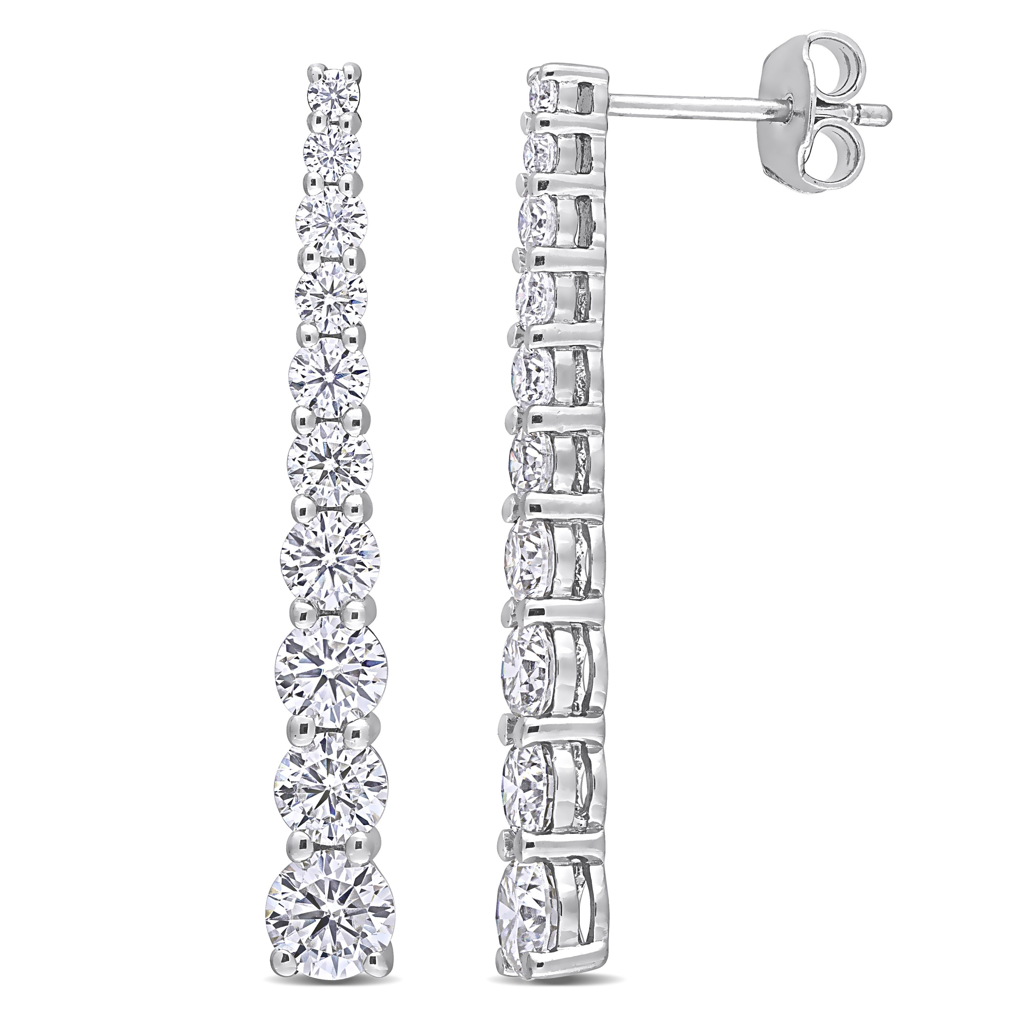 Miadora 2 3/4ct DEW Moissanite Graduated Linear Drop Earrings in Sterling Silver