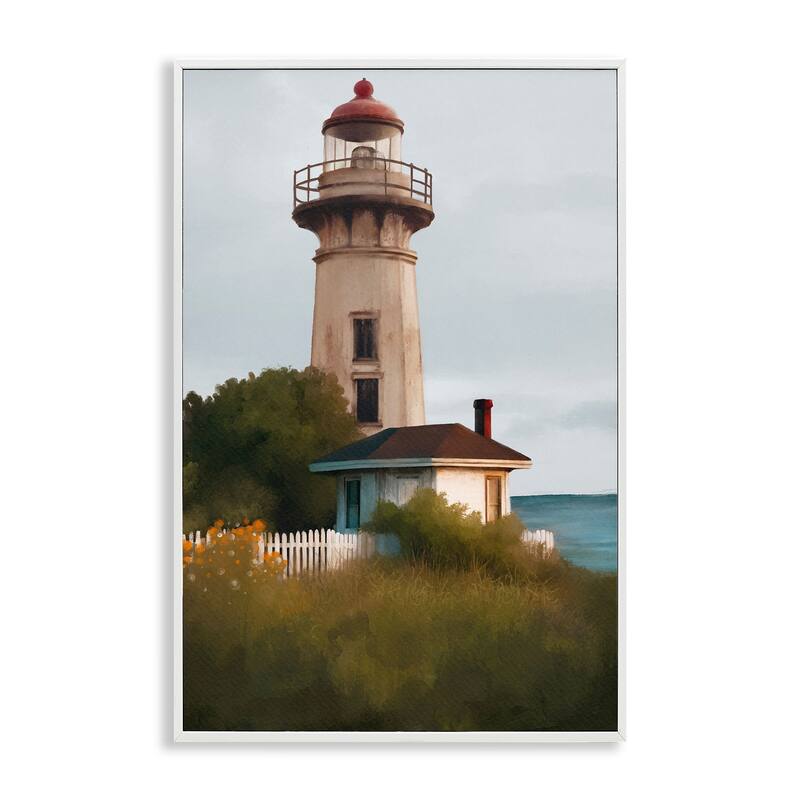 Stupell Scenic Summer Lighthouse View Framed Giclee Art Design By Elizabeth Medley - 16 x 24 - White