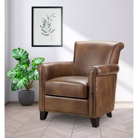 Abbyson Harley Top Grain Leather Upholstered Club Chair