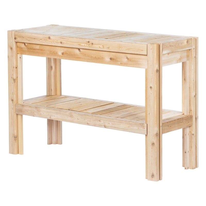 Cedar Wood 2-Tier Multipurpose Shelving Unit with Adjustable Shelf for Home and Workshop - 44”L x 16”W x 30”H