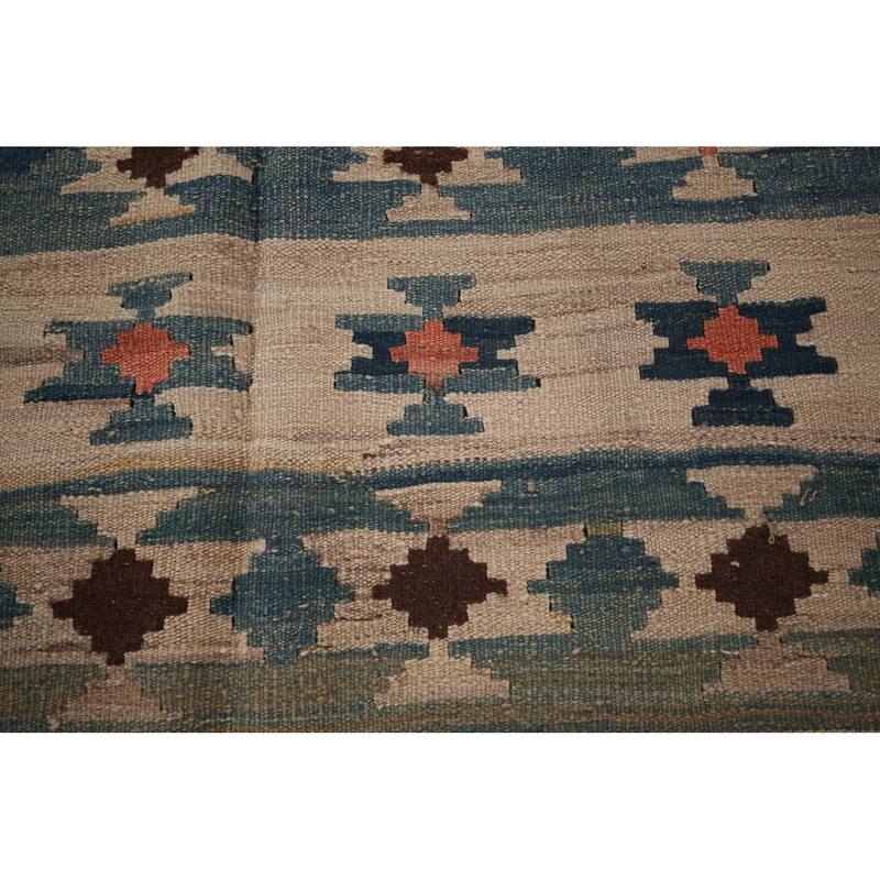 Striped Geometric Kilim Persian Area Rug Hand-Woven Wool Carpet - 4'6"x 9'2"