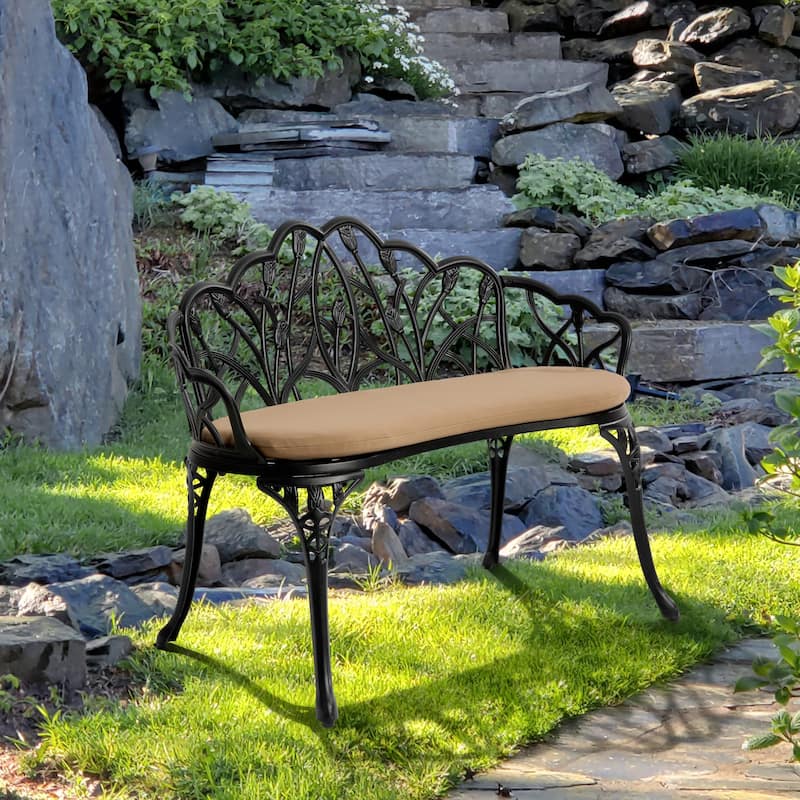 Aluminum 2-Person Classic Outdoor Tulip Garden Bench for Park and Yard