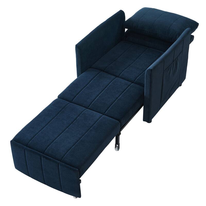 Upholstered Convertible Sleeper Sofa with 5-Position Adjustable Backrest, Side Pockets and Storage Basket, Blue