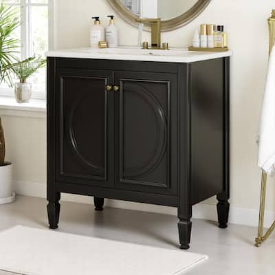 30 Inch Freestanding Bathroom Vanity with Sink, 2 Doors, Adjustable Shelf, Soft Close Hinges