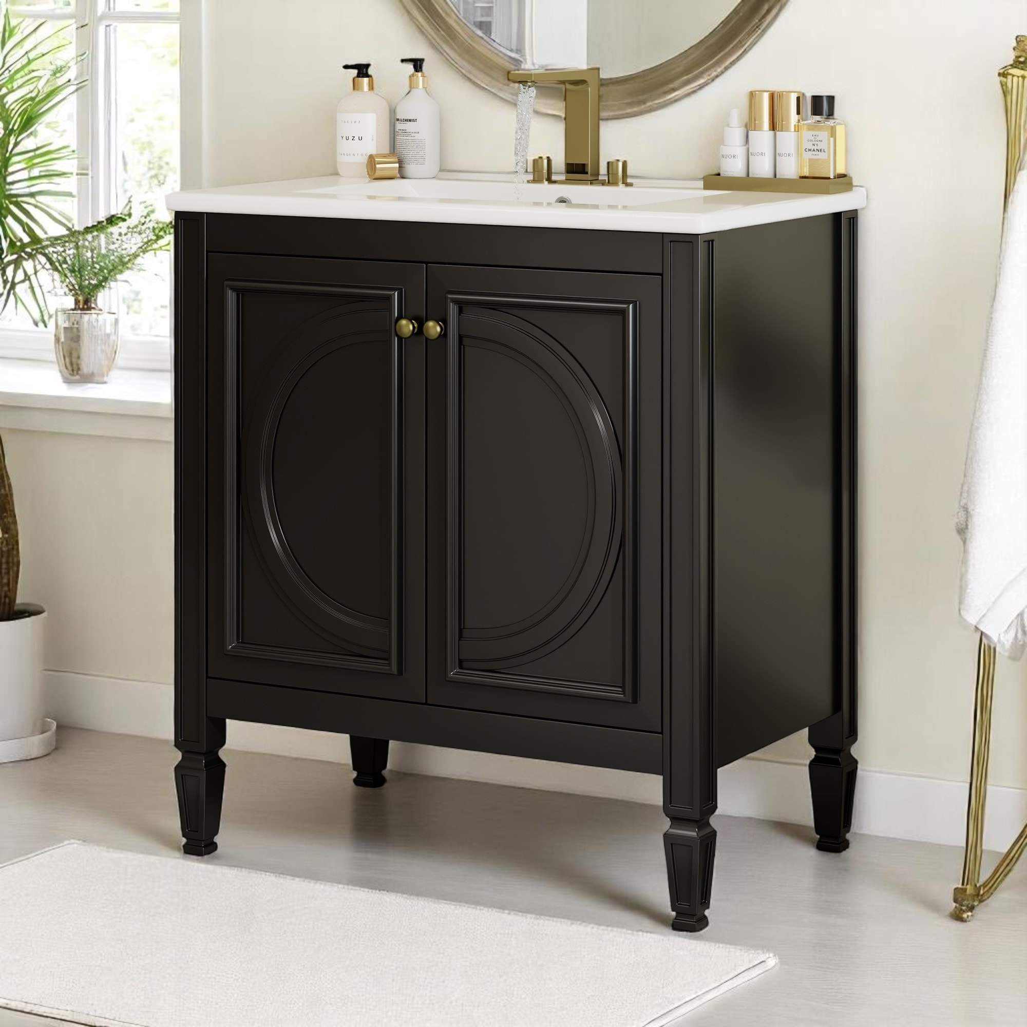 30 Inch Freestanding Bathroom Vanity with Sink, 2 Doors, Adjustable Shelf, Soft Close Hinges