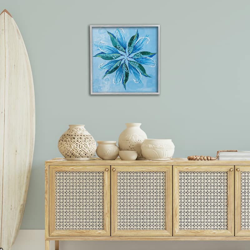 Stupell Blue Flower Shape Design Framed Giclee Art Design By Liz Jardine