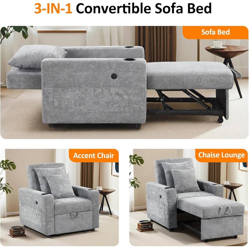 MCombo 3 in 1 Convertible Sleeper Sofa Bed, Pull Out Couch with Adjustable Backrest, Upholstered Recliner Chair VN6001