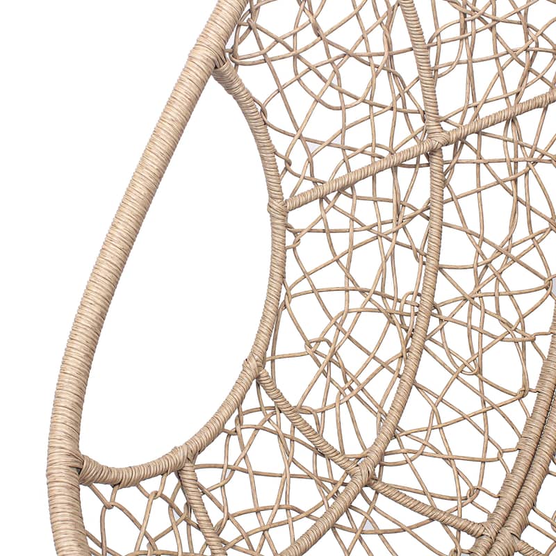 PE Wicker Swing Egg Chair - Indoor/Outdoor Hanging Chair with Puffy Cushion and Stable Base Frame (Handcrafted Weaving Design)