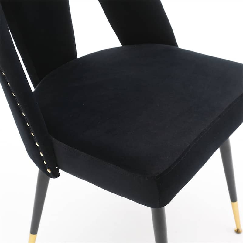 Velvet Upholstered Dining Chair w/ Nailheads and Metal Legs（Set of 2) - N/A