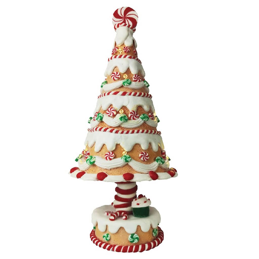 13.5" LED Gingerbread and Peppermint Ceramic Christmas Tree Decoration