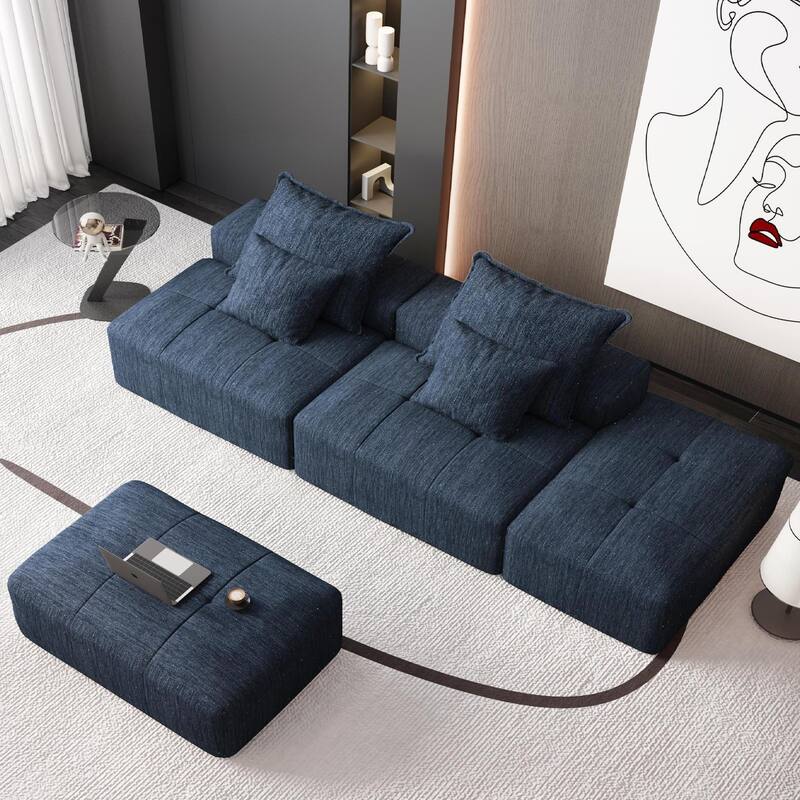 Modern Oversized Modular Chenille Sectional Sofa with 2 Ottomans and 2 Seat, 4 Pillows for Living Room