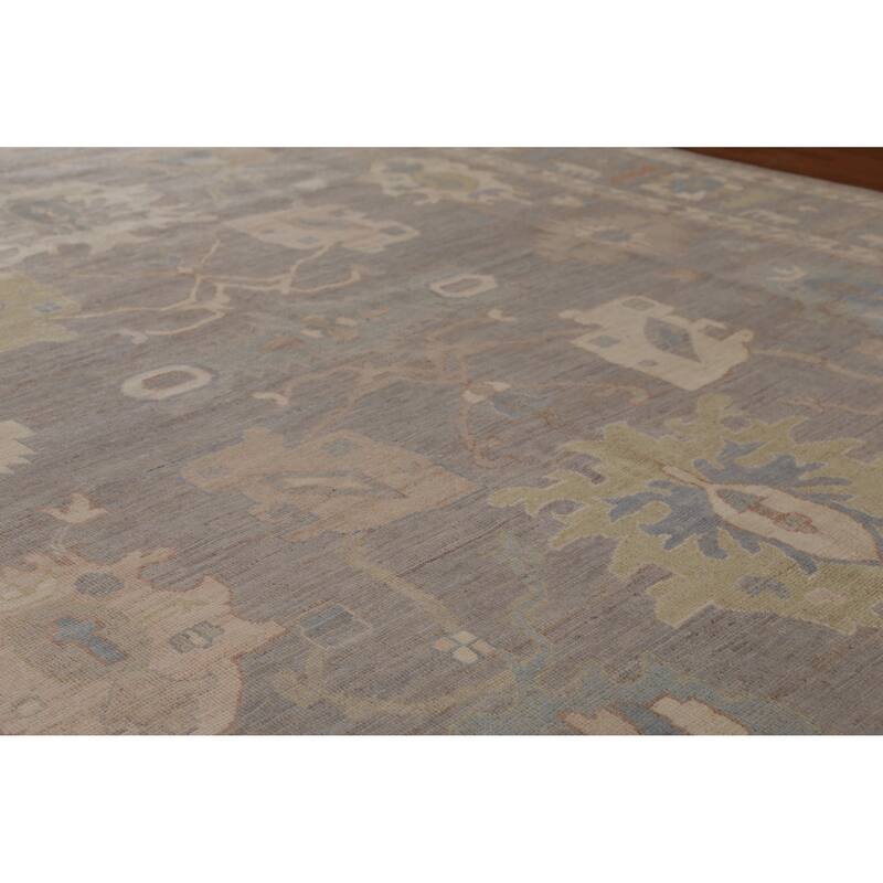 Hand Knotted Oriental 100% Wool Carpet Transitional All-Over Greys & Charcoal Oushak Area Rug - 12' 0'' X 9' 1''