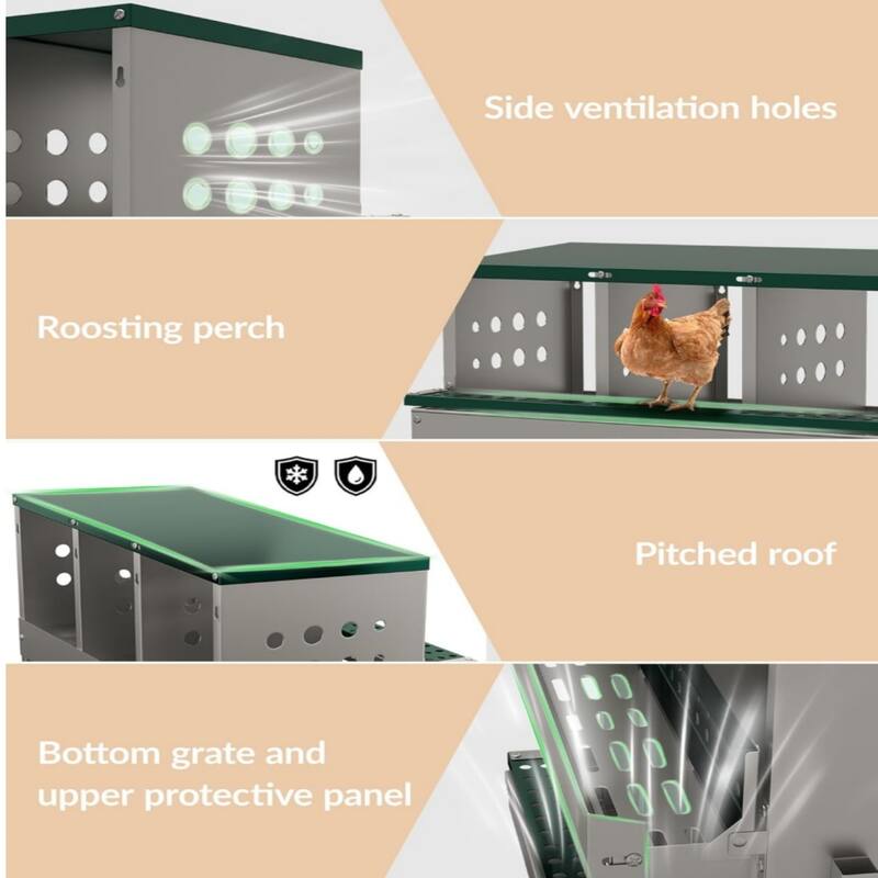 Metal Chicken Nest Egg-laying Box, Wall-mounted Hen Egg-laying Box, 2 Layers, 10 Compartments, Green