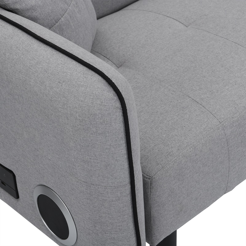 Convertible Sofa Bed with Wireless Audio Transmission, Linen Lounge Sofa Bed with 2 Speakers, Love Seat Couches