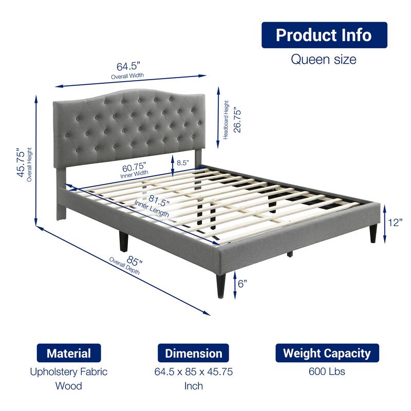Grace by Ovis Upholstered Button-tufted Platform Bed Frame