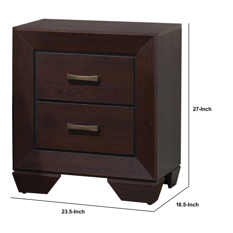 Dark Cocoa Brown 2 Drawer 23.5 in. W Nightstand with Sturdy Hardware and Ample Storage