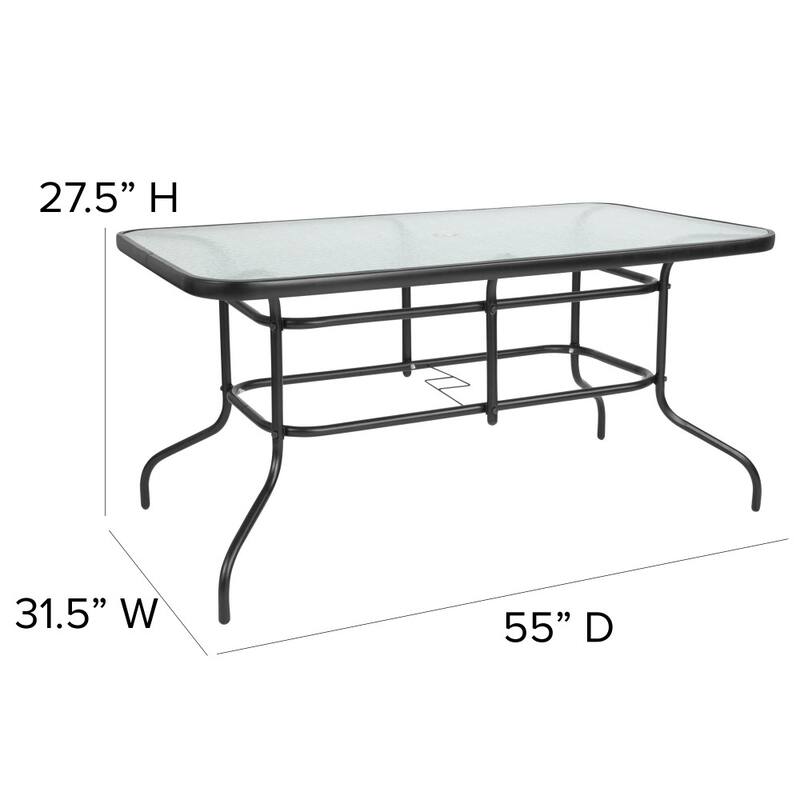 Rectangular Glass Metal Patio Table with Umbrella Hole